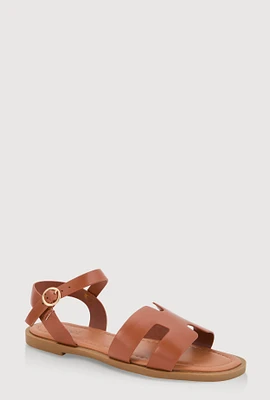 Womens Girls Glitter H Band Buckle Strap Sandals, Brown,