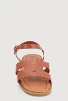 Womens Girls Glitter H Band Buckle Strap Sandals, Brown,