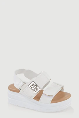 Womens Toddler Girls Velcro Ankle Strap Platform Sandals, White,