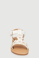 Womens Toddler Girls Studded 3D Flower Band Ankle Strap Sandals, White, Size 6