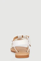 Womens Toddler Girls Studded 3D Flower Band Ankle Strap Sandals, White,