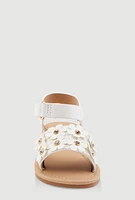 Womens Toddler Girls Faux Leather 3D Flower Band Ankle Strap Sandals, White, Size 7