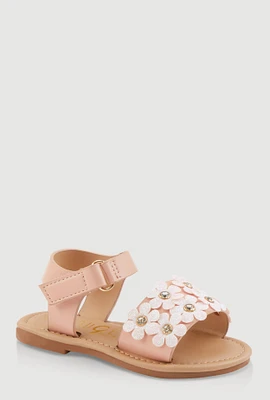 Womens Toddler Girls Faux Leather 3D Flower Band Ankle Strap Sandals,