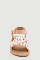 Womens Toddler Girls Faux Leather 3D Flower Band Ankle Strap Sandals,