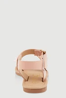 Womens Toddler Girls Faux Leather 3D Flower Band Ankle Strap Sandals,