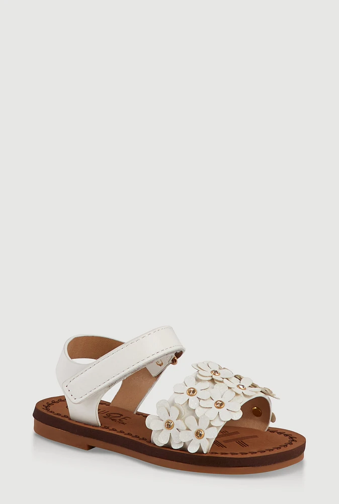 Womens Toddler Girls Glitter Flower Band Velcro Strap Sandals, White, Size 8