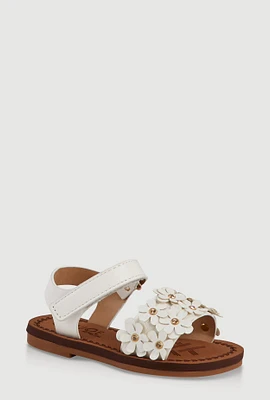 Womens Toddler Girls Glitter Flower Band Velcro Strap Sandals, White, Size 8