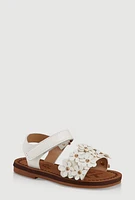 Womens Toddler Girls Glitter Flower Band Velcro Strap Sandals, White, Size 8