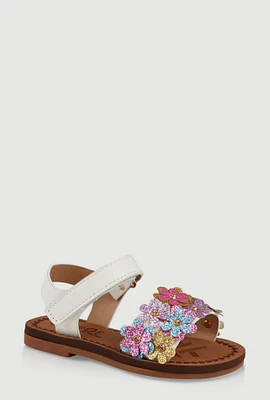 Womens Toddler Girls Glitter Flower Band Velcro Strap Sandals,