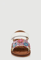 Womens Toddler Girls Glitter Flower Band Velcro Strap Sandals,