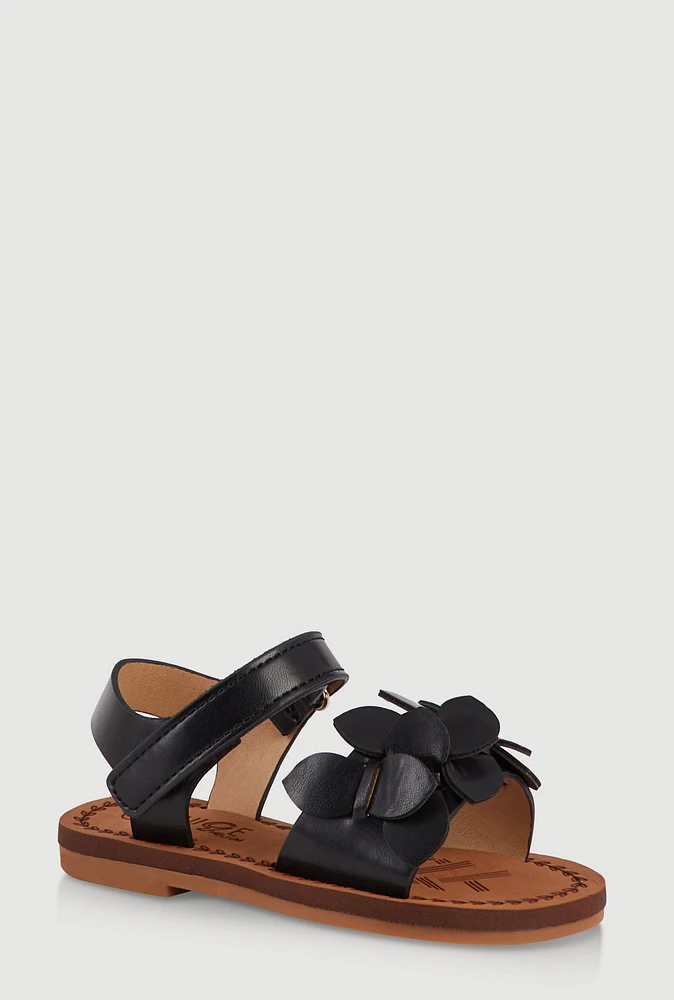 Womens Toddler Girls Flower Petal Band Sandals, Black,