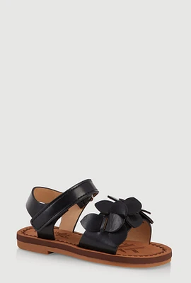 Womens Toddler Girls Flower Petal Band Sandals, Black,
