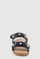 Womens Toddler Girls Faux Pearl Flower Band Sandals, Black, Size 9