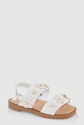 Womens Toddler Girls Faux Pearl Flower Band Sandals, White, Size 8