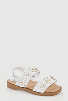 Womens Toddler Girls Faux Pearl Flower Band Sandals, White, Size 8