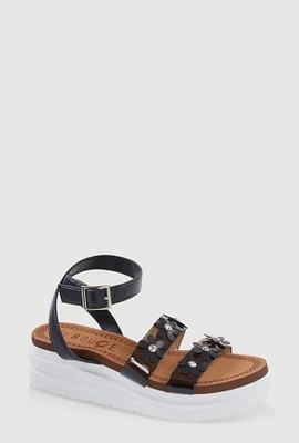 Womens Girls Flower Band Platform Sandals, Black, Size 3