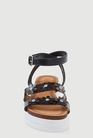 Womens Girls Flower Band Platform Sandals, Black, Size 3