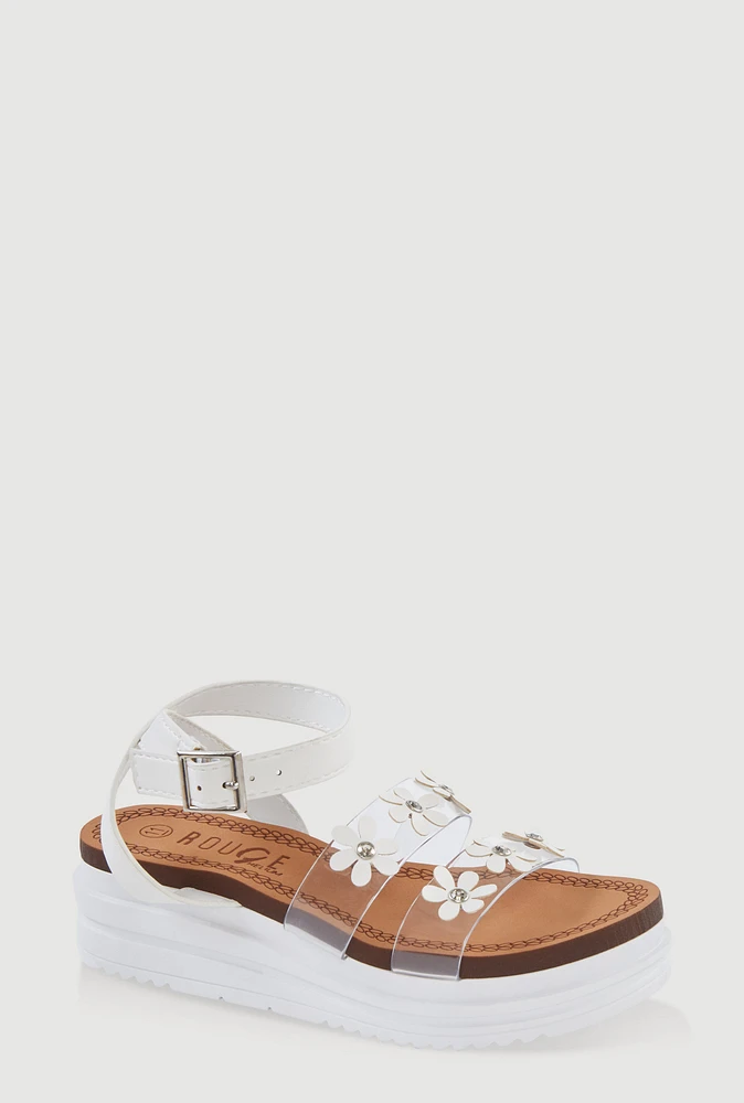 Womens Girls Flower Band Platform Sandals, Clear, Size 1