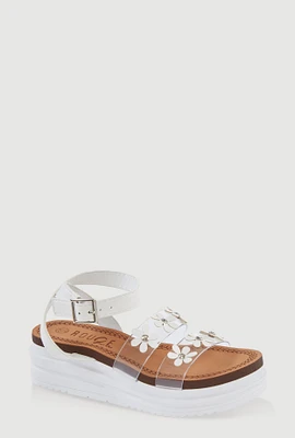 Womens Girls Flower Band Platform Sandals, Clear, Size 1