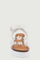 Womens Girls Flower Band Platform Sandals, Clear, Size 1