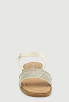 Womens Girls Rhinestone Band Ankle Strap Sandals, White, Size 2