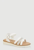 Womens Girls Rhinestone Detail Strappy Sandals, White, Size 13