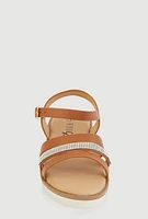 Womens Girls Rhinestone Detail Strappy Sandals, Brown, Size 13