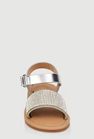 Womens Toddler Girls Rhinestone Band Velcro Strap Sandals, Silver,