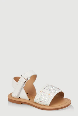 Womens Toddler Girls Rhinestone Studded Ankle Strap Sandals, White, Size 8