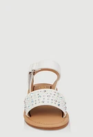 Womens Toddler Girls Rhinestone Studded Ankle Strap Sandals, White, Size 8