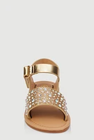 Womens Toddler Girls Rhinestone Studded Ankle Strap Sandals, Gold, Size 10