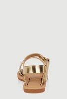 Womens Toddler Girls Rhinestone Studded Ankle Strap Sandals, Gold,