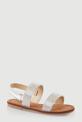 Womens Girls Rhinestone Double Banded Velcro Ankle Strap Sandals, 11