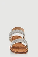 Womens Girls Rhinestone Double Banded Velcro Ankle Strap Sandals, White,