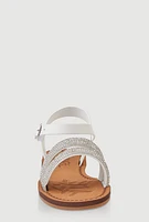Womens Girls Rhinestone Strappy Band Sandals, White,