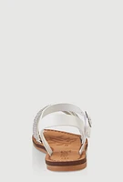 Womens Girls Rhinestone Strappy Band Sandals, White, Size 13