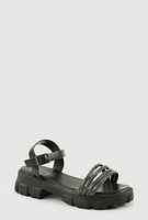 Womens Girls Rhinestone Strappy Band Platform Sandals, Black, Size 3