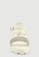 Womens Girls Rhinestone Strappy Band Platform Sandals, White, Size 2