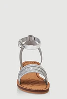 Womens Girls Triple Rhinestone Band Sandals, Silver, Size 2