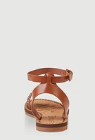 Womens Girls Triple Rhinestone Band Sandals, Brown, Size 12