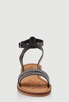 Womens Girls Rhinestone Ankle Strap Sandals, Black, Size 13