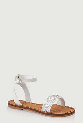 Womens Girls Rhinestone Ankle Strap Sandals, White, Size 13