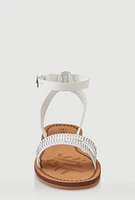 Womens Girls Rhinestone Ankle Strap Sandals, White, Size 13
