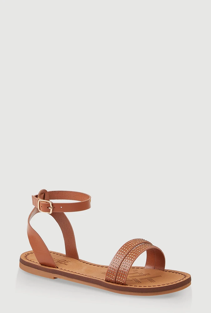 Womens Girls Rhinestone Ankle Strap Sandals,