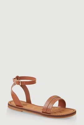 Womens Girls Rhinestone Ankle Strap Sandals,