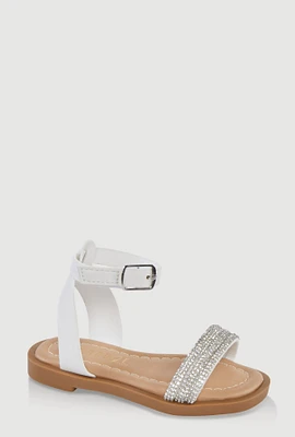 Womens Toddler Girls Rhinestone Strap Band Sandals, White, Size 10