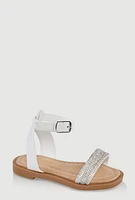 Womens Toddler Girls Rhinestone Strap Band Sandals, White, Size 10