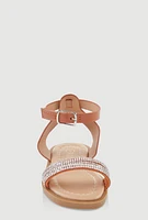 Womens Toddler Girls Rhinestone Strap Band Sandals, Brown,