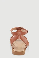 Womens Toddler Girls Rhinestone Strap Band Sandals, Brown,