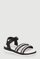 Womens Toddler Girls Rhinestone Double Band Velcro Ankle Strap Sandals, Black, Size 8